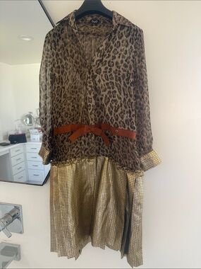 D&G Leopard Print and Metallic Gold Mixed-Media Dress size 38